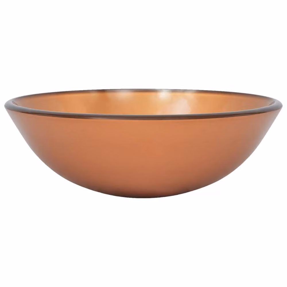 Berkfield Home Round Brown Tempered Glass Countertop Bathroom Sink with Tap and Push Drain – 3