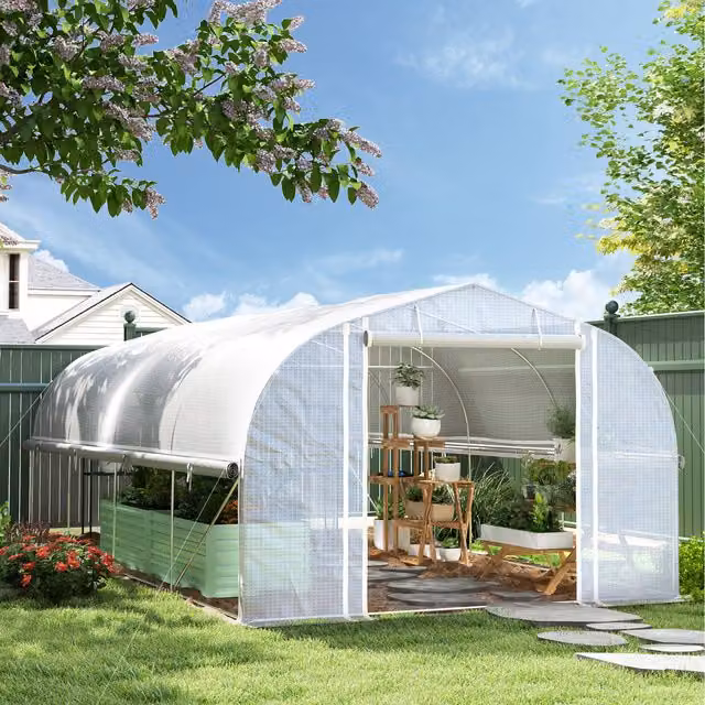 Outsunny White Polytunnel Greenhouse W: 6 m, D: 3 m, H: 2 m