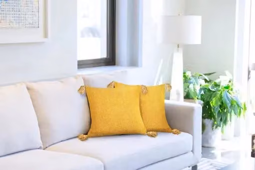 New Edge Blinds Hartley Cotton Cushion Cover in Yellow, W/D/H: 43 x 43 x 43 cm – 2