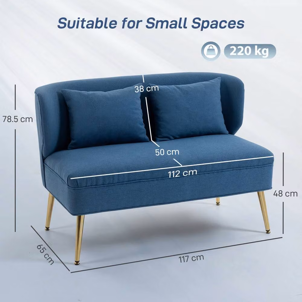 HOMCOM 2 Seater Wing Back Sofa in Blue Fabric, W: 117 cm, H: 78.5 cm, D: 65 cm – 3