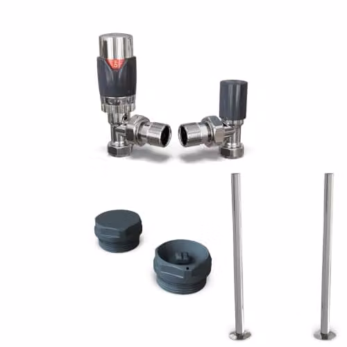 UK Radiators Talus Flair Anthracite Matt Modern Thermostatic Radiator Valve and Lockshield Set with 1/2BSP 15mm Angled Connection