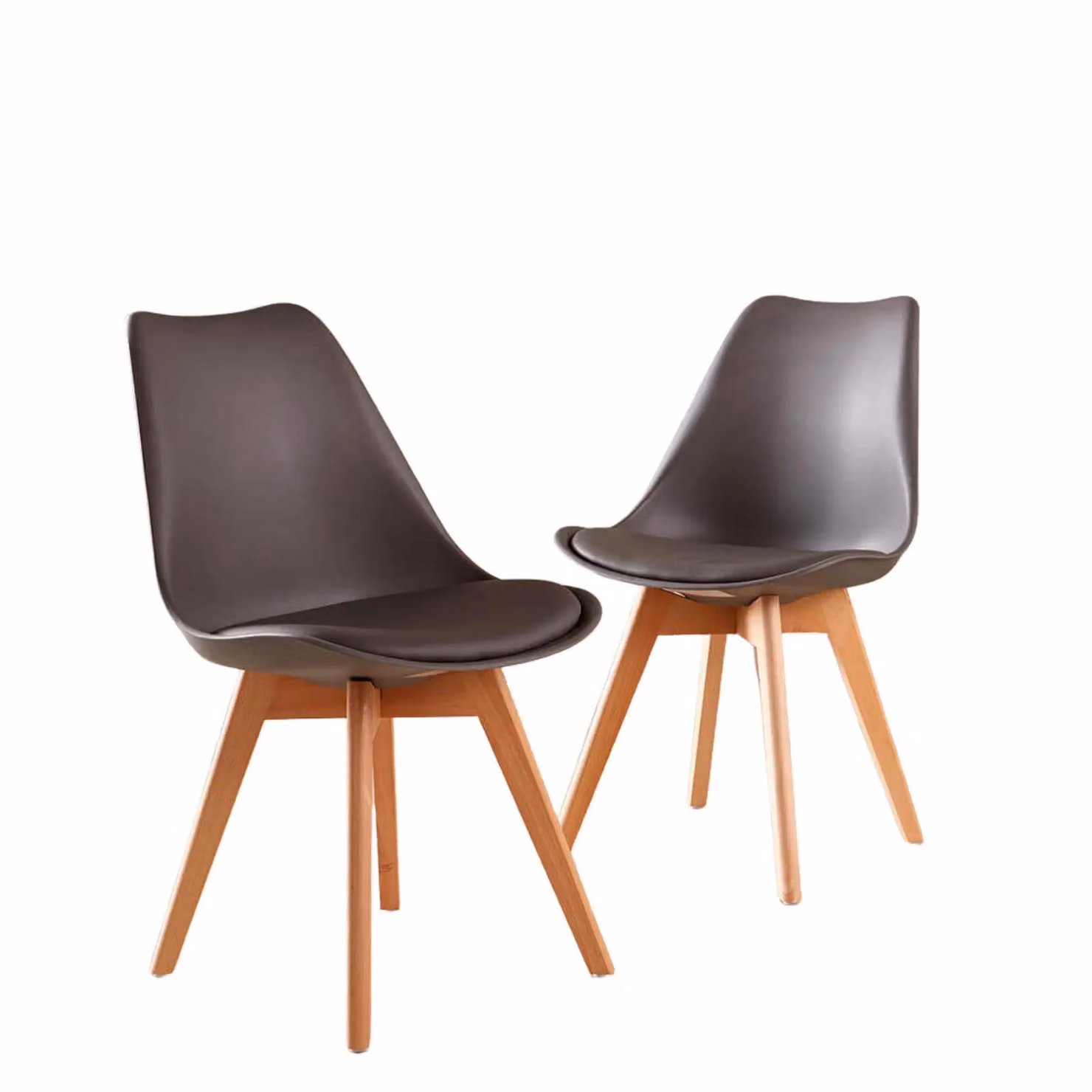 Home Source Pair of Tulip Dining Chairs with Grey Faux Leather Seats and Solid Wood Legs – 3