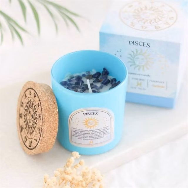 Uniqueful Pisces Gardenia Gemstone Zodiac Votive Candle in Blue