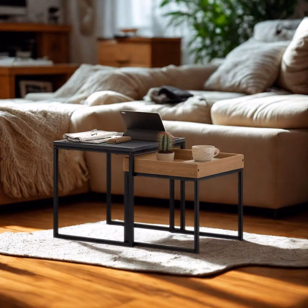 FURNOS Set of 2 Square Nesting Coffee Tables in Black Metal – 2