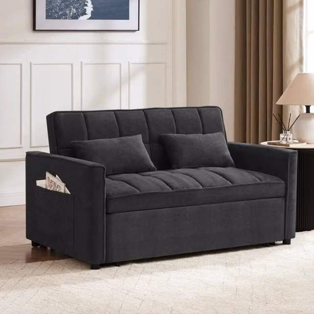 Harry Pull-Out Sofa Bed in Charcoal Fabric