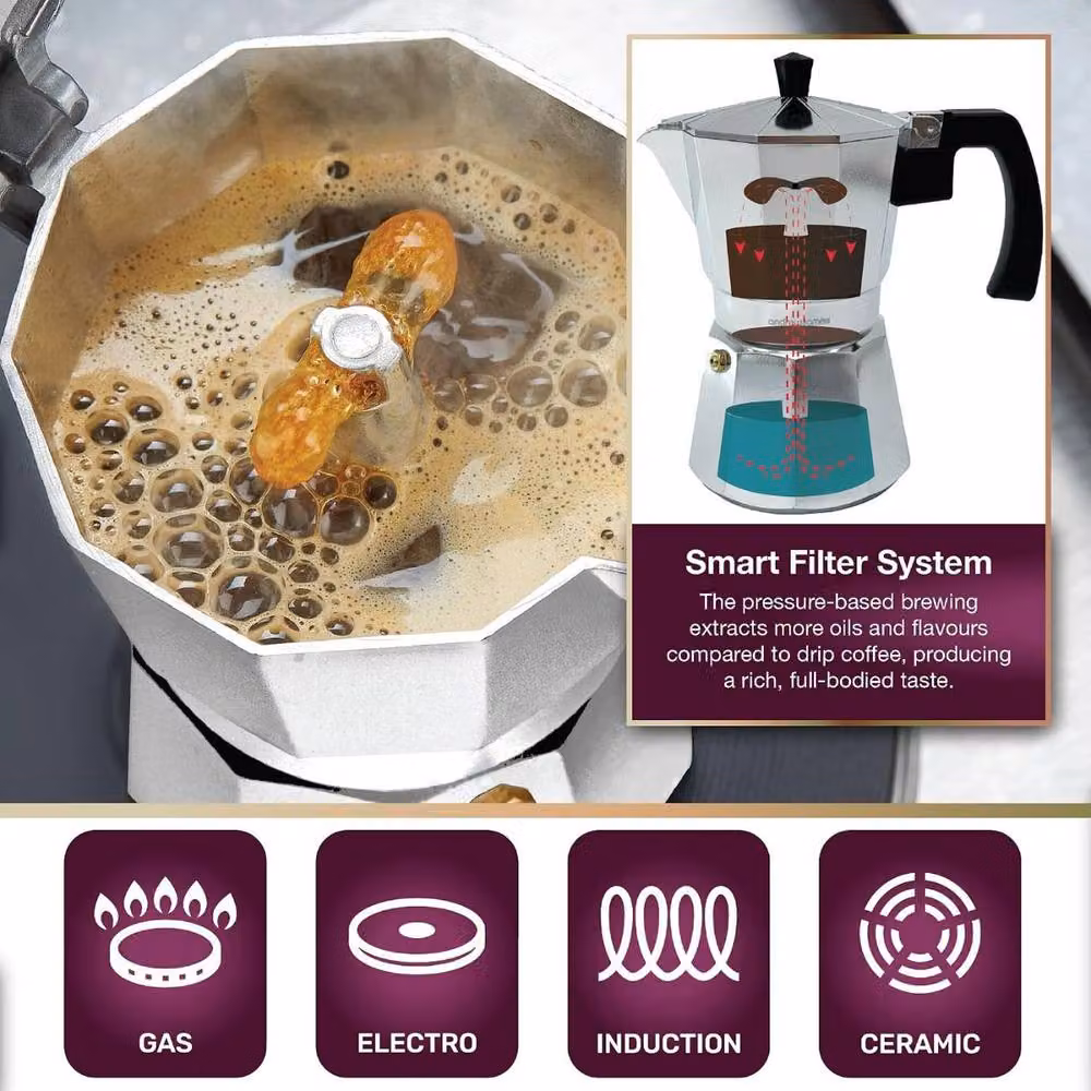 Andrew James Stove Top Moka Pot in Silver – 3