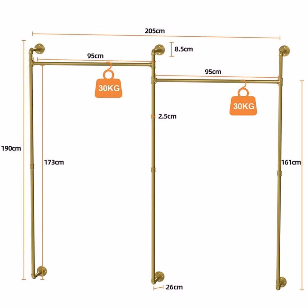 KORVIXA Industrial Metal Clothes Rail in Gold, W/H: 200 x 200 cm – 2