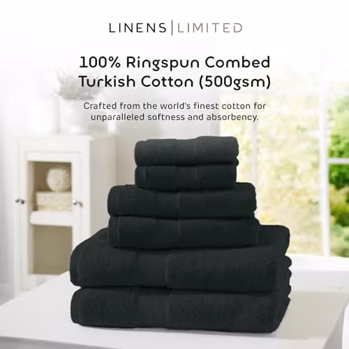 Linens Limited Turkish Cotton Bath Towel, Black, Width: 130 cm, Weight: 500 g – 3