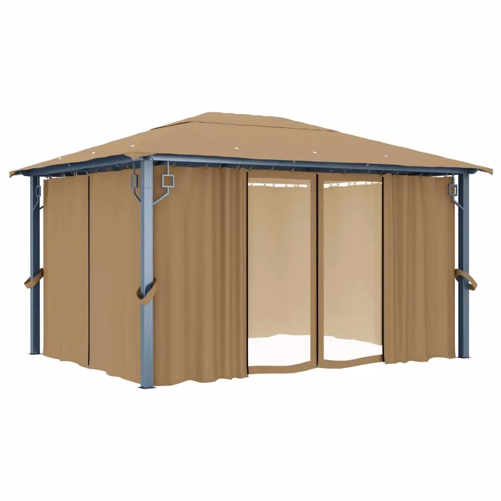 Berkfield Home Aluminium Gazebo with Curtains, Beige, W/D: 400 x 300 cm
