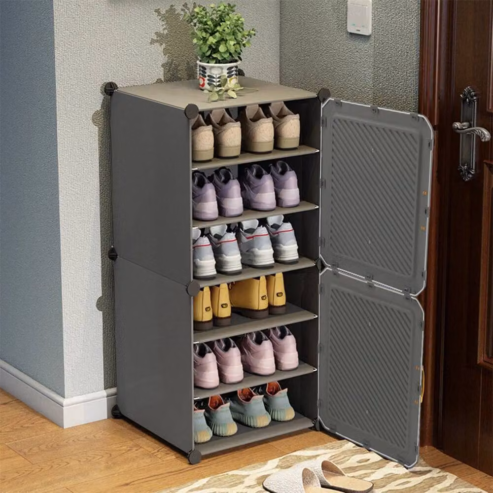 Kelvenix 6-Tier Shoe Cabinet with 2 Hinged Doors in Grey – 3