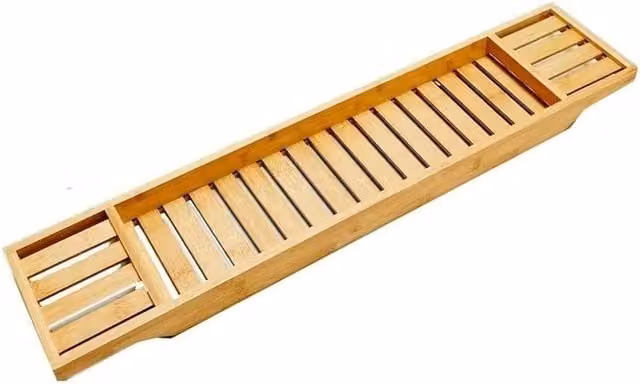 PAWNORA Bamboo Bath Caddy Tray in Natural Brown