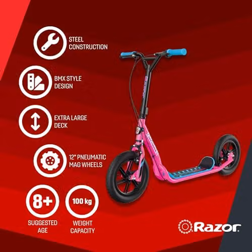 Razor Flashback Kick Scooter with 12 inch Air Tires and Brakes in Pink – 2