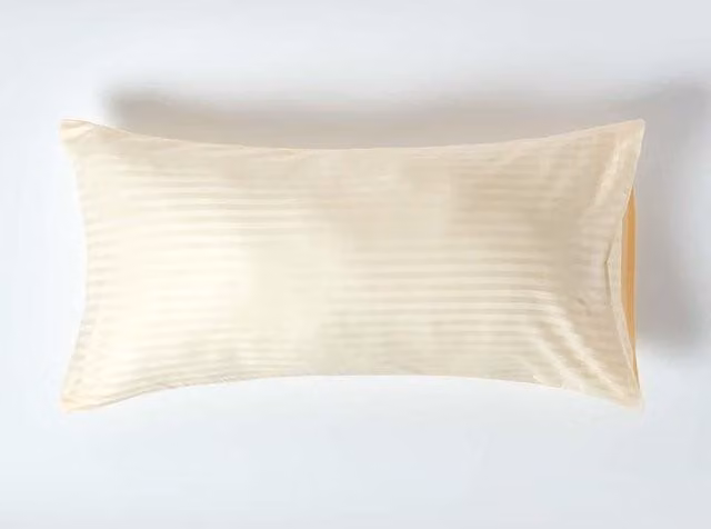 Homescapes King Size Egyptian Cotton Housewife Pillowcase, 330 TC, Yellow Striped Mako Satin