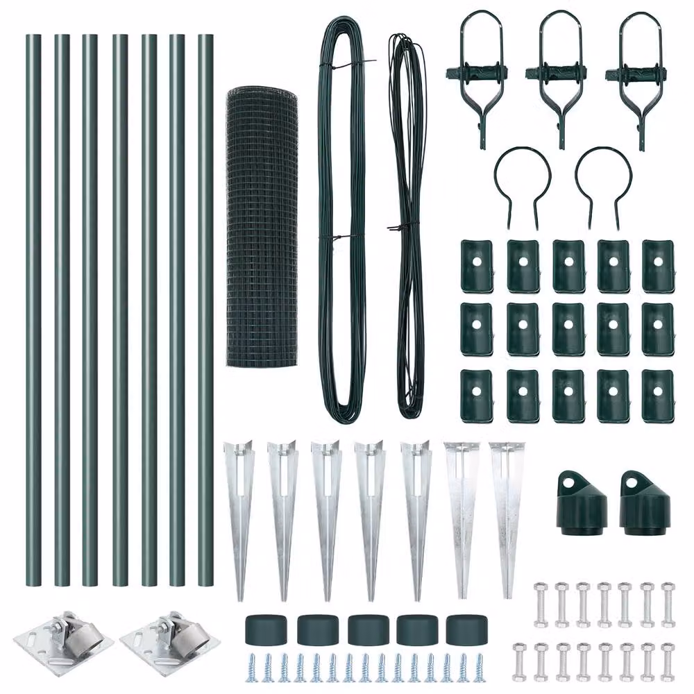 Berkfield Home Set of 2 Green Plastic Coated Steel Wire Fence Posts with Ground Sleeves – 3