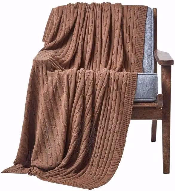 Homescapes Brown Cotton Knitted Throw, Width: 200 cm