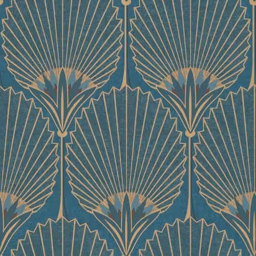 Grandeco Art Deco Nile Palm Textured Wallpaper in Blue and Gold