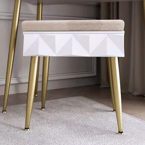 CARME Montana Padded Velvet Storage Stool in White and Gold, W/D/H: 45 x 40 x 45 cm – 1