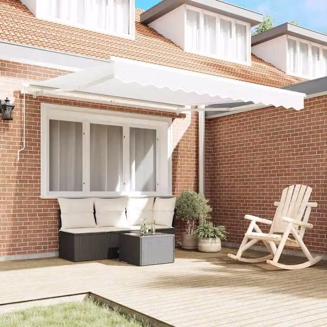 Berkfield Home Manual Retractable Folding Arm Awning in White, W: 350 cm, D: 250 cm
