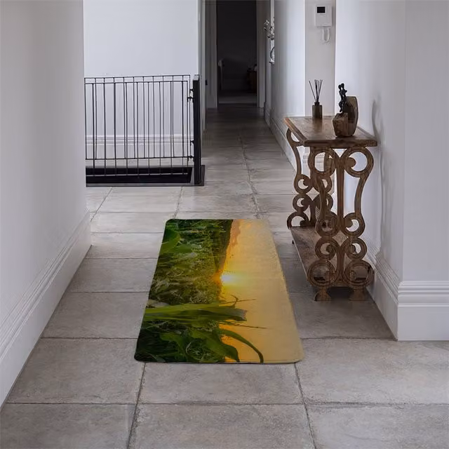 Benjamin Tate Design LTD Designer Runner Rug in Green with Faux Fur and Non-Slip Backing