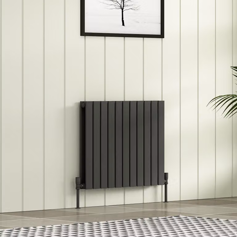 Aurexa Anthracite Double Flat Panel Horizontal Designer Steel Radiator, W: 74.8 cm, H: 74.8 cm