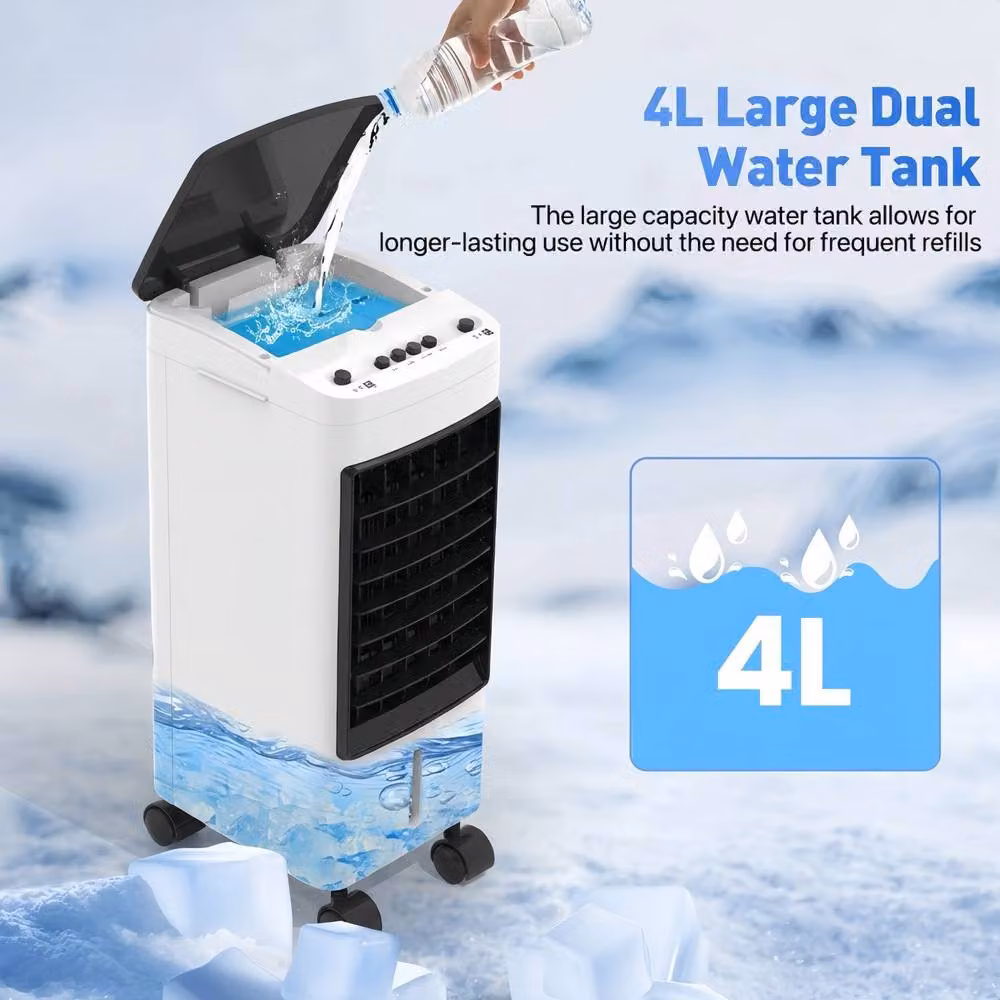 Alivio 4L Air Cooler and Humidifier in White with 65W Power, 120 Degree Oscillation and 2 Ice Packs – 4