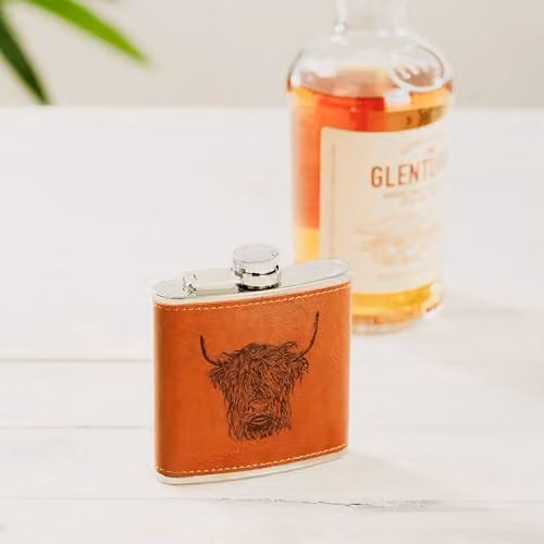 Selbrae House Brown Leather Hip Flask with Highland Cow Design, 177 ml – 4
