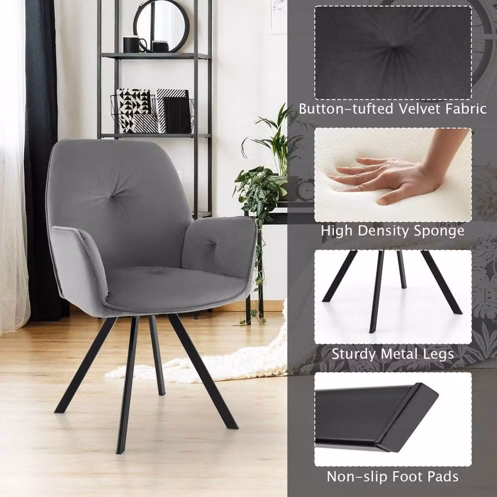 EONLION Set of 2 Grey Ergonomic Swivel Accent Chairs with Armrests – 4