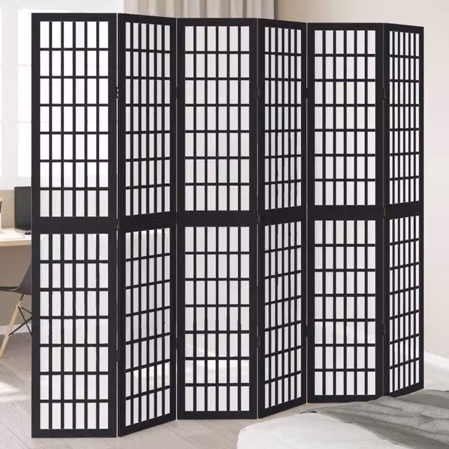 Berkfield Home 6-Panel Room Divider in Black Solid Paulownia Wood – 1