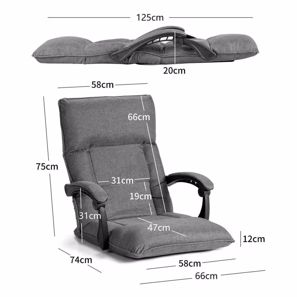Kelvenix Grey Convertible Floor Sofa Chair and Lazy Sofa Bed with Metal Frame and Armrests – 2