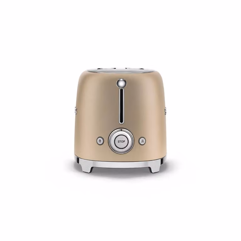Smeg 50s Style Kettle and 2 Slice Toaster Set in Gold with Limescale Filter and Stainless Steel Accents