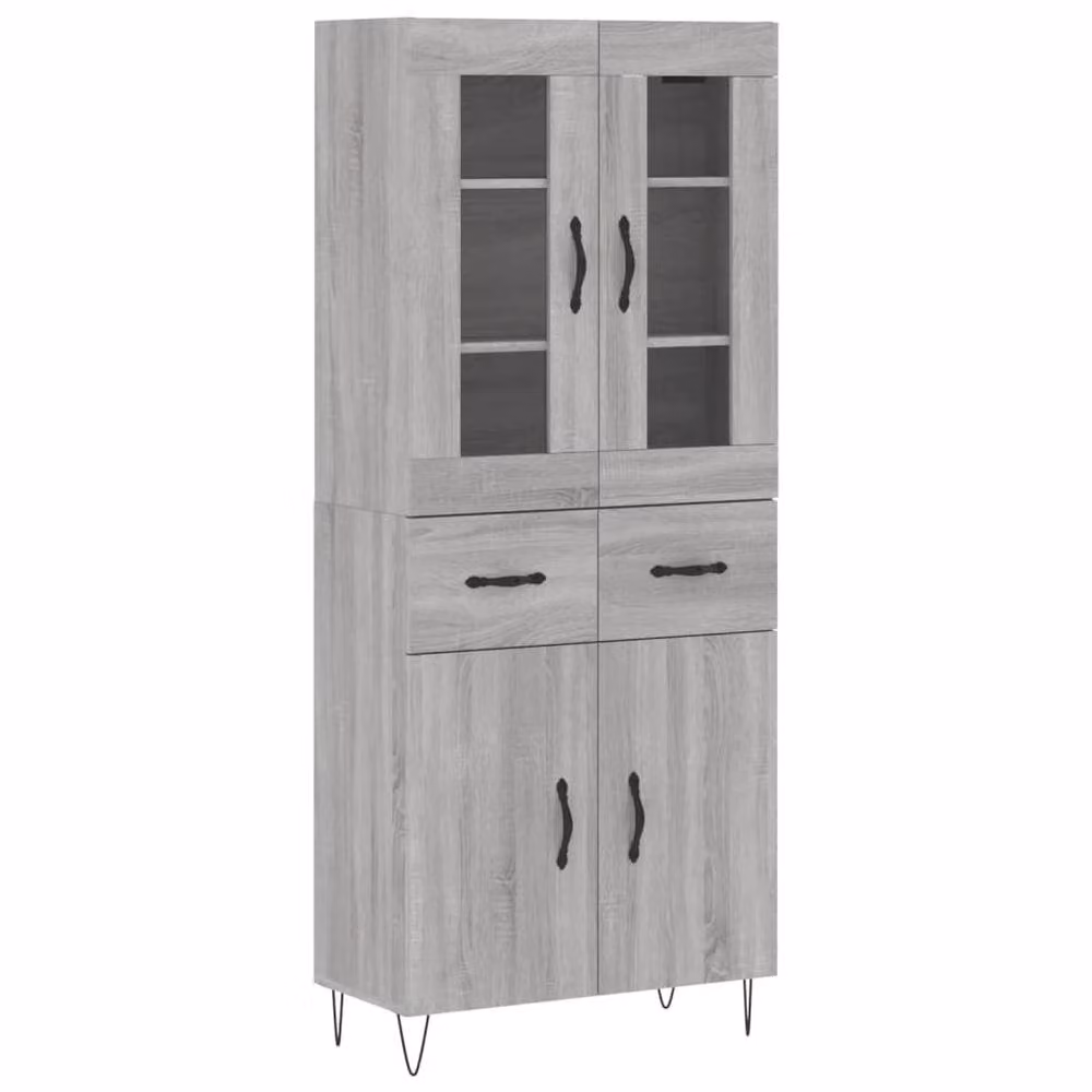 Berkfield Home Grey Sonoma Highboard with Glass and Metal Details, W/D/H: 69.5 x 34 x 180 cm – 3