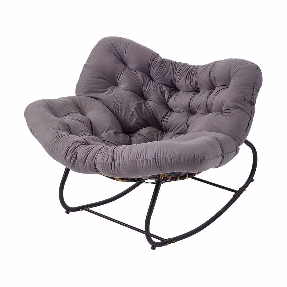 NESTLUNE Grey Large Rocking Lounge Chair with Thick Fabric Cushion and Metal Frame, W/D/H: 100 x 60 x 73 cm – 3