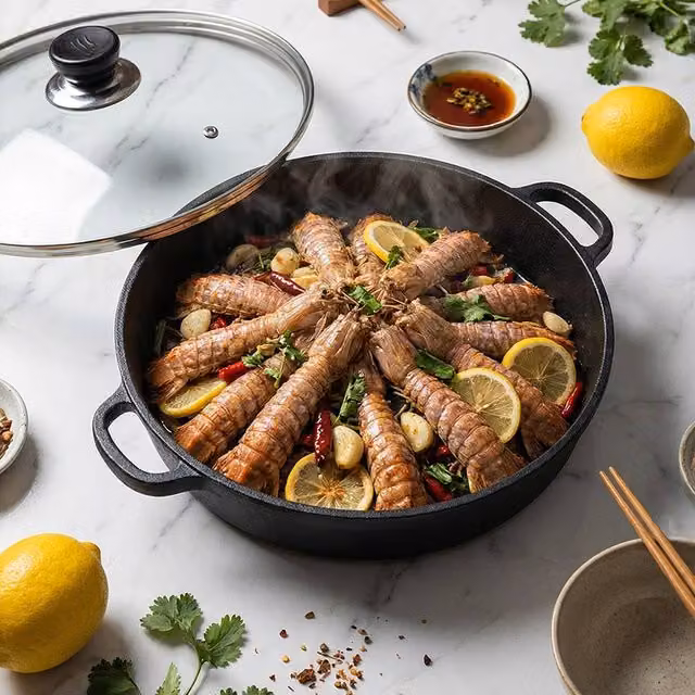 Garden Sanctuary Pre-Seasoned Round Cast Iron Braiser Pan with Glass Lid, Black, Diameter: 30.0 cm