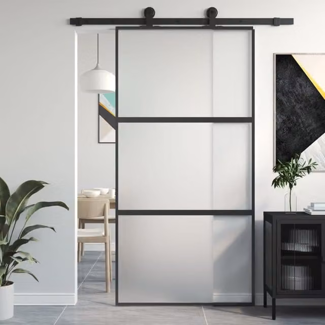 Berkfield Home Minimalist Sliding Door in Black with Tempered Glass and Aluminium, W: 102.5 cm, H: 205 cm