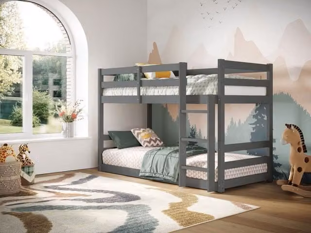 Flair Shasha Low Shorty Bunk Bed in Grey, Solid Pine Wood, Size: Junior, W/D/H: 182.0 x 70 x 118.3 cm