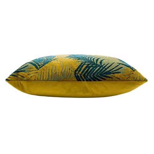 Paoletti Palm Grove Floral Velvet Cushion, Gold, Turquoise and Blue, W/D/H: 50 x 50 x 50 cm – 2