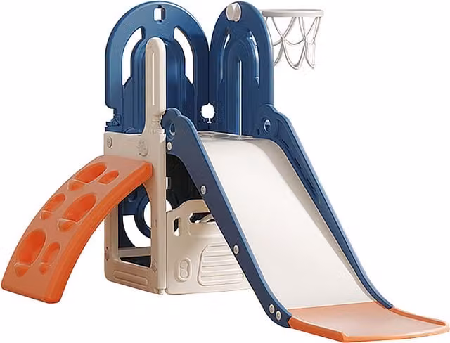 Kidkid 4-in-1 Slide Climber Set with Basketball Hoop, Blue and Multicolour