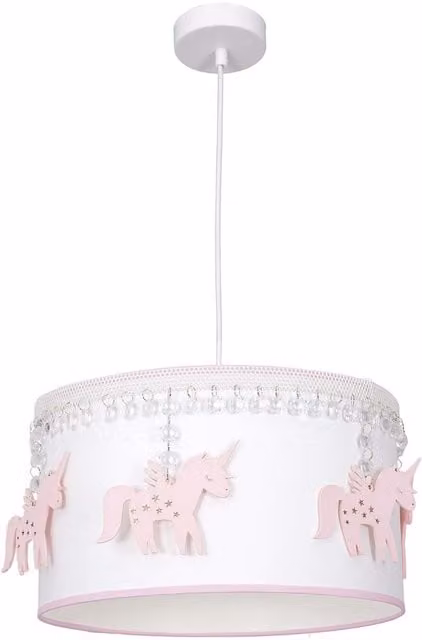 Milagro White Fabric and Wood Pendant Lamp with Adjustable Height and E27 Socket