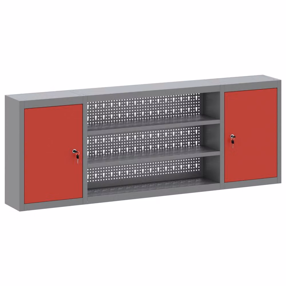 Berkfield Home Wall-Mounted Tool Cabinet with Pegboard and Hinged Doors, Red, W/D/H: 150 x 20 x 55 cm – 2