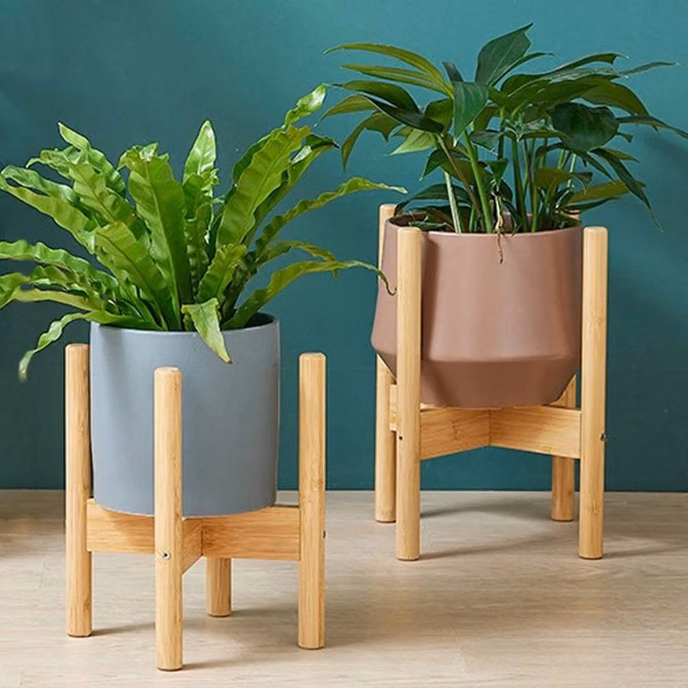 FLAVORA Adjustable Bamboo Flower Pot Holder Stand in Brown, W/D/H: 35.56 x 30.48 x 35.56 cm – 2