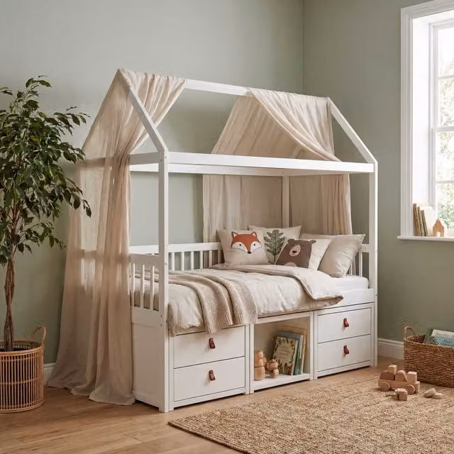 Noa and Nani Lottie Bo Peep House Day Bed with Storage Drawers in White Solid Wood