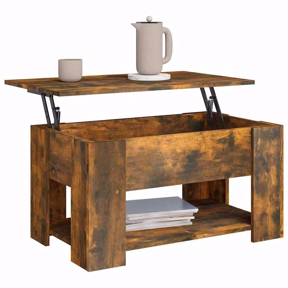 Berkfield Home Modern Rectangular Coffee Table in Smoked Oak Brown, W/D/H: 79 x 49 x 41 cm – 3