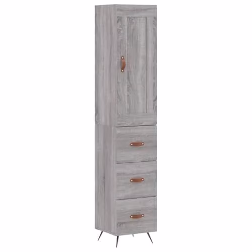 vidaXL Grey Sonoma Highboard with Internal Drawers and Shelves, W/D/H: 34.5 x 34 x 180 cm