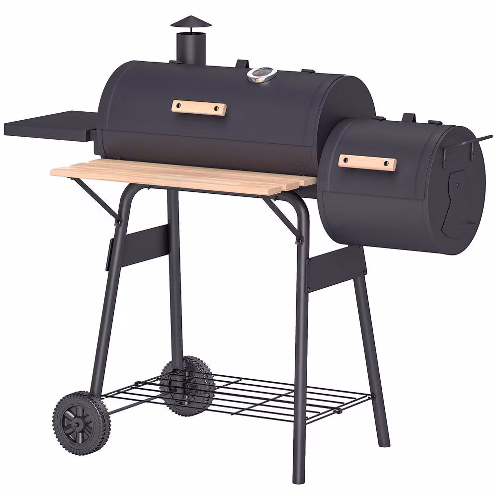 Rolipo Portable Charcoal BBQ Grill with Thermometer and Wheels, Black, W: 104 cm, D: 124 cm, H: 53 cm – 2