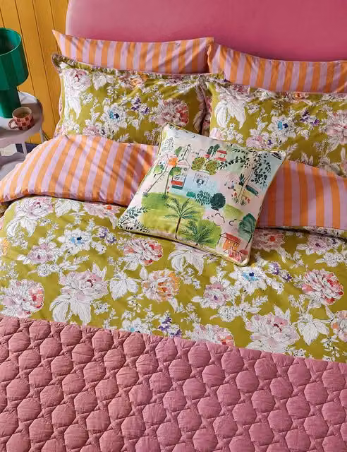 LAND & SHORE 2 Pack Breathable Pure Cotton Peony Floral Pillowcases in Orange Mix