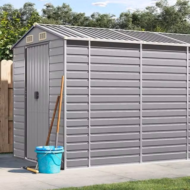 Berkfield Home Pent Garden Shed in Light Grey Galvanised Steel, W/D/H: 555 x 191 x 198 cm – 1