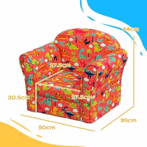 AIYAPLAY Kids Dinosaur Armchair with Wooden Frame, Red, W: 44.0 cm, D: 50.0 cm, H: 39.0 cm – 3