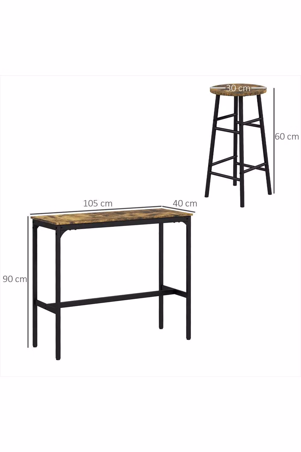 ERGOVEXA 5 Piece Industrial Bar Table Set with 4 Stools, Rustic Brown and Black – 2