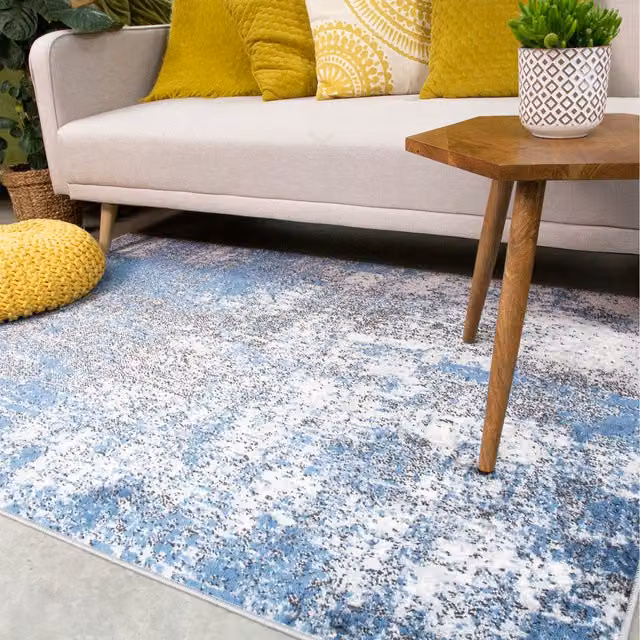 The Rug House Abstract Modern Blue Rectangular Area Rug W: 280 cm, D: 190 cm