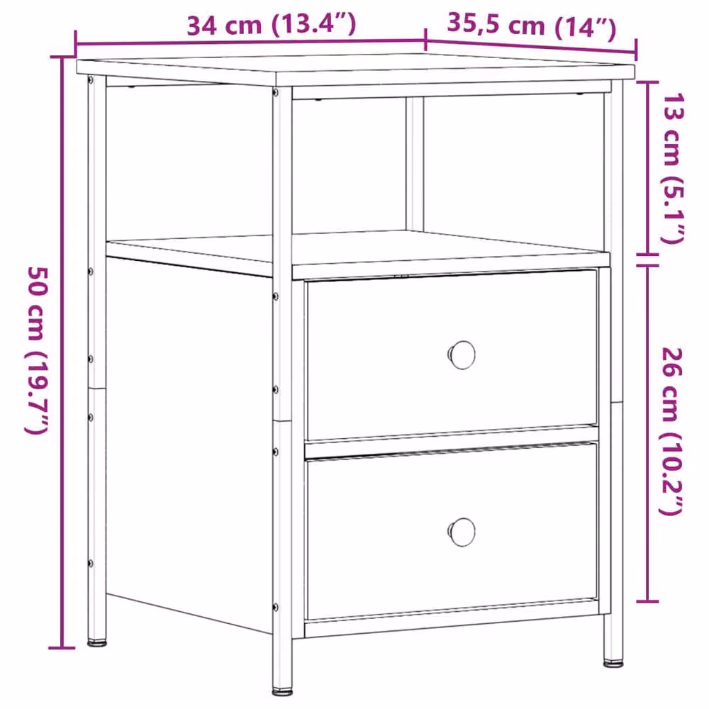 Berkfield Home Bedside Cabinet in Brown Old Wood, W/D/H: 34 x 35.5 x 50 cm – 4